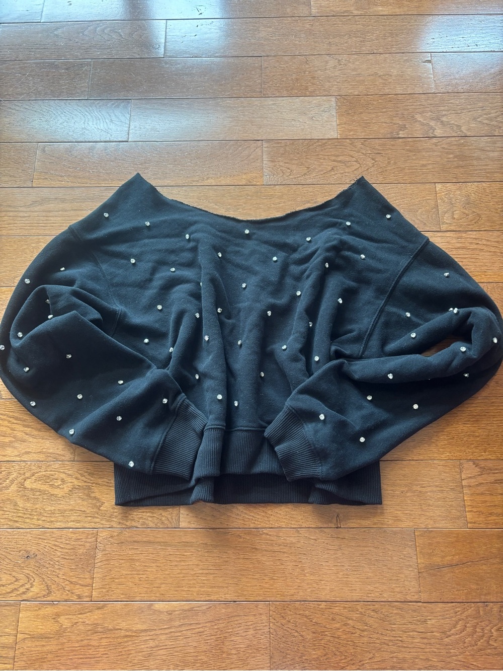 Y2k Mcbling American Eagle Black Off-Shoulder Rhinestone Sweatshirt